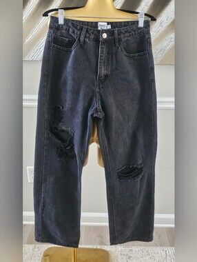 Princess Polly Women’s Size 4 Black Distressed Ripped Straight Leg Jeans